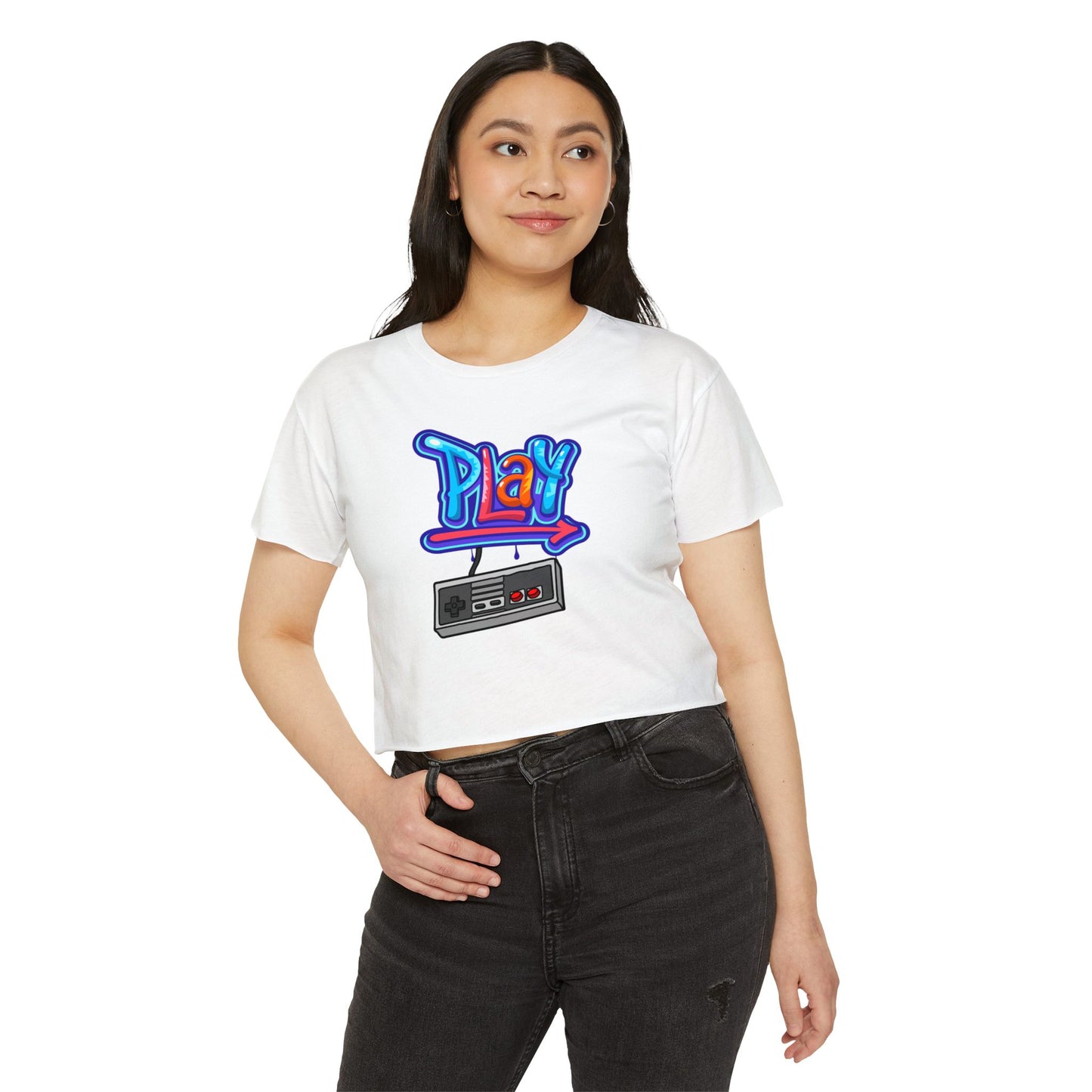 Retro Gaming Women's Festival Crop Top - 'Play' & 'Game Over' Designs