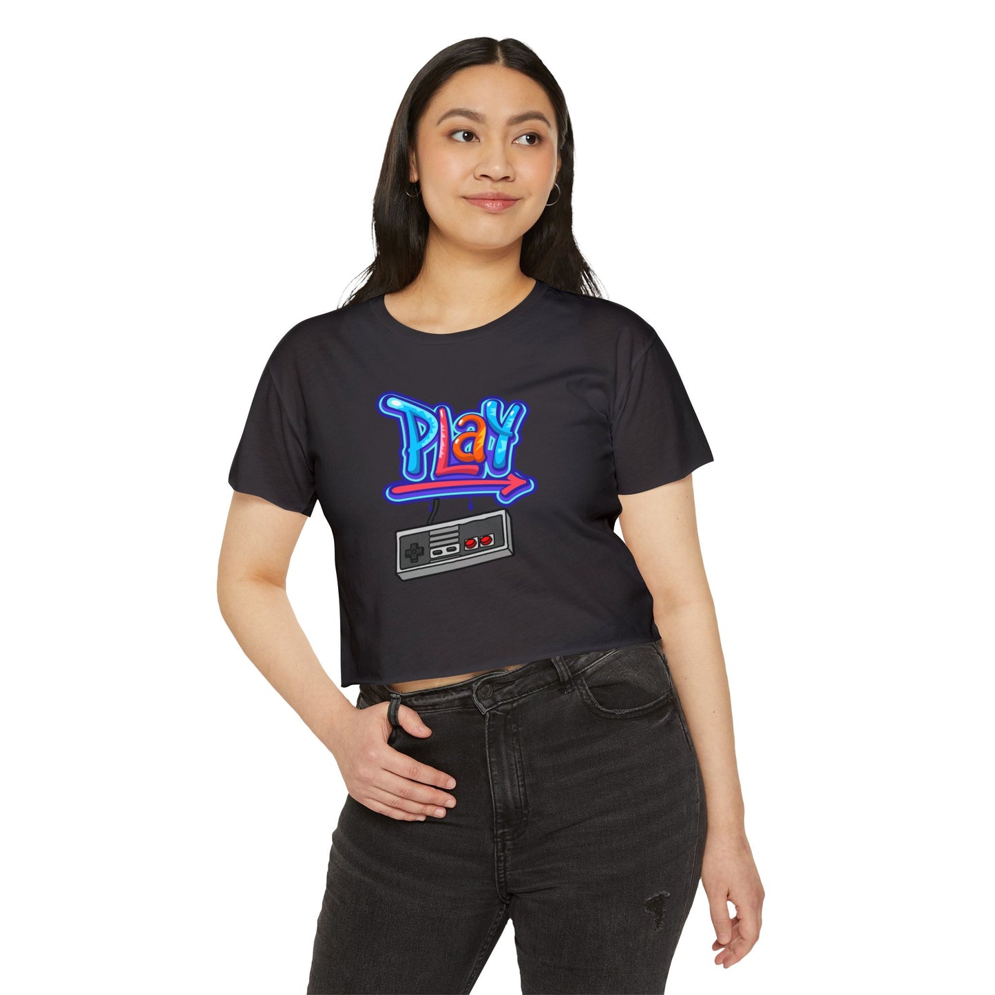 Retro Gaming Women's Festival Crop Top - 'Play' & 'Game Over' Designs